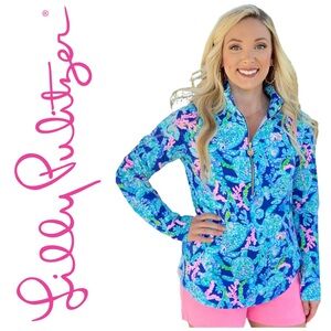 LILLY PULITZER UPF 50+ Skipper Popover Blue Corsica Turtle Villa XS Style 004839